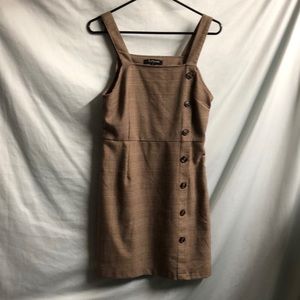 Cute brown plaid church school girl dress side zips faux buttons euc medium jrs